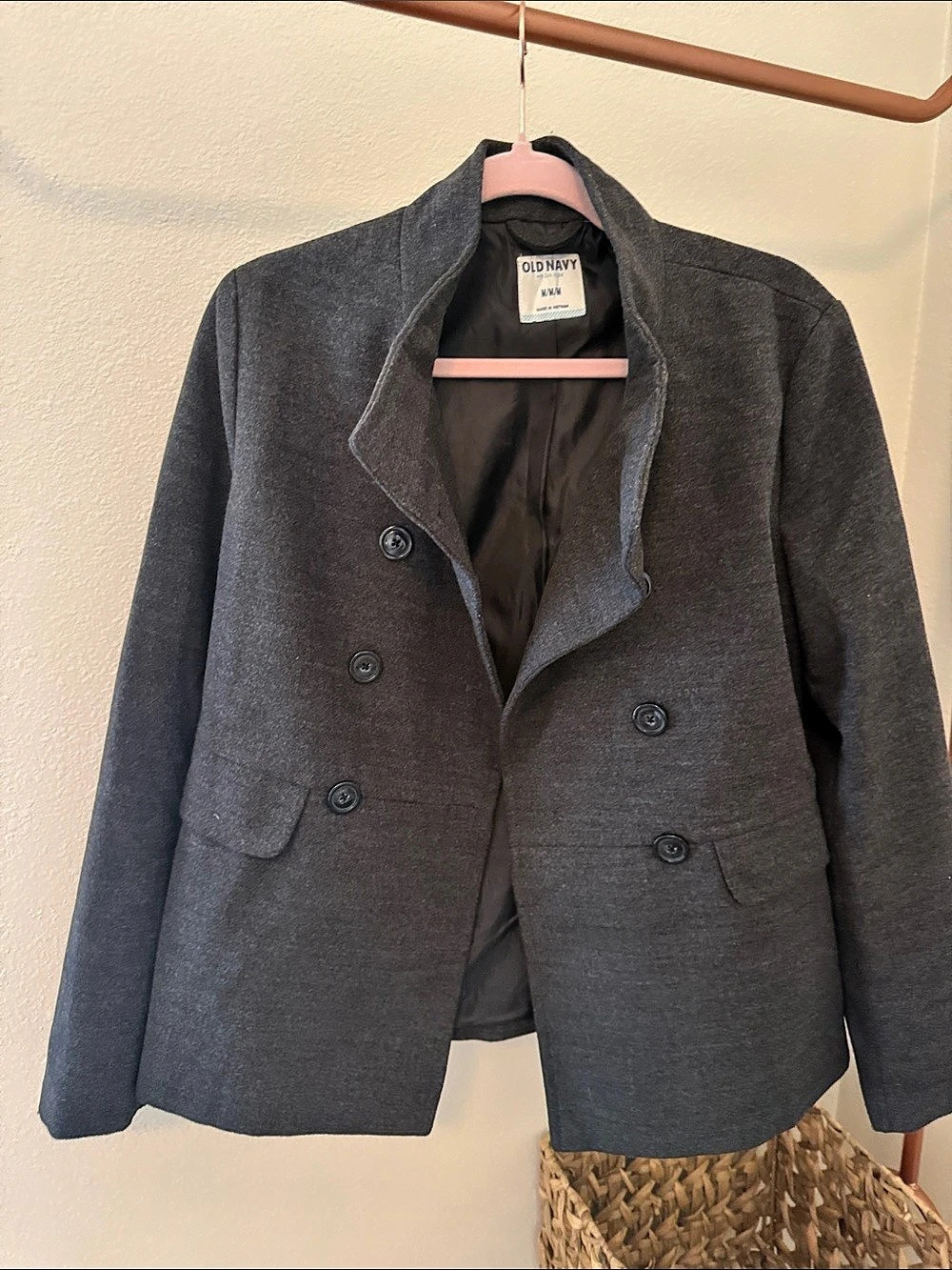 Old Navy Women's Double-Breasted Blazer in Gray Size Medium